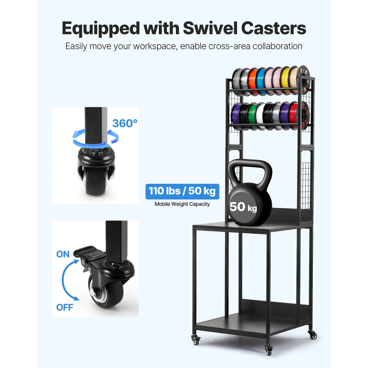 SucceBuy 4 Tier 3D Printer Filament Storage Rack Wheels Cart