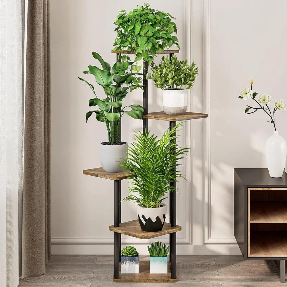 5 Tier Tall Plant Stand Indoor Metal Flower Shelf For Multiple Plants