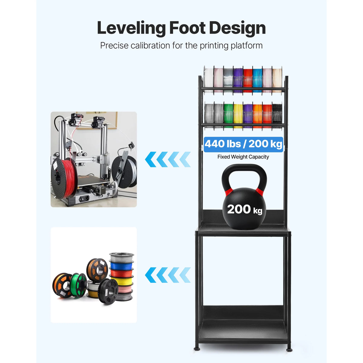 SucceBuy 4 Tier 3D Printer Filament Storage Rack Wheels Cart