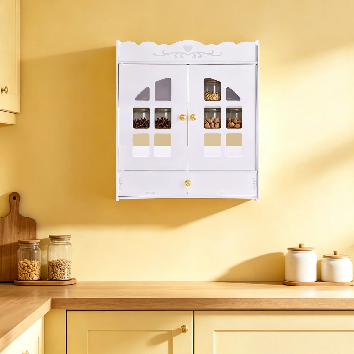 Wall Mounted Bathroom Organizer With Four Waterproof Plastic Shelves