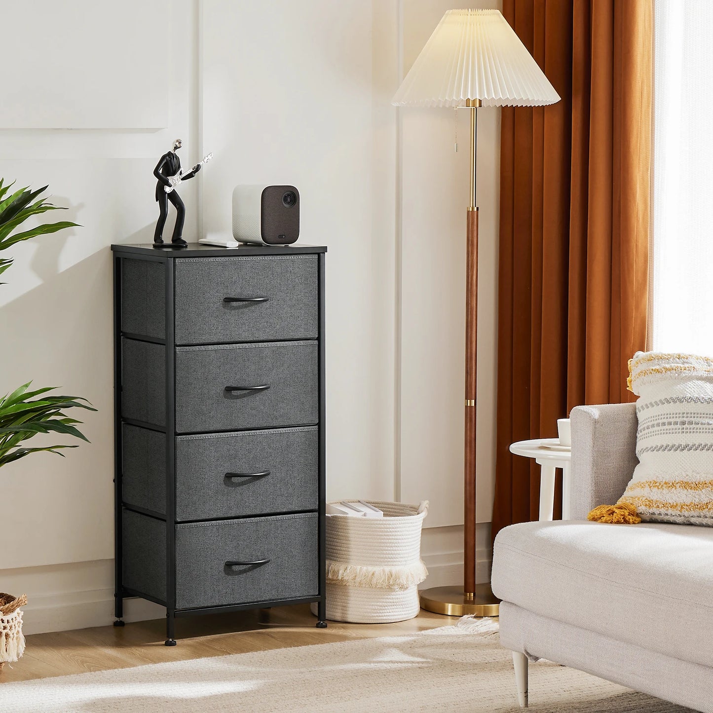 JHK Dresser For Bedroom With Four Fabric Drawers Steel Frame