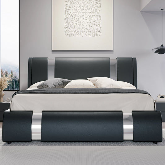 Hoomic Modern Faux Leather Platform Bed Frame With Iron Decor