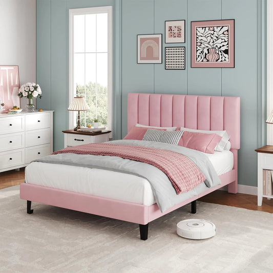 HiMISS Upholstered Platform Bed Frame With Tufted Headboard