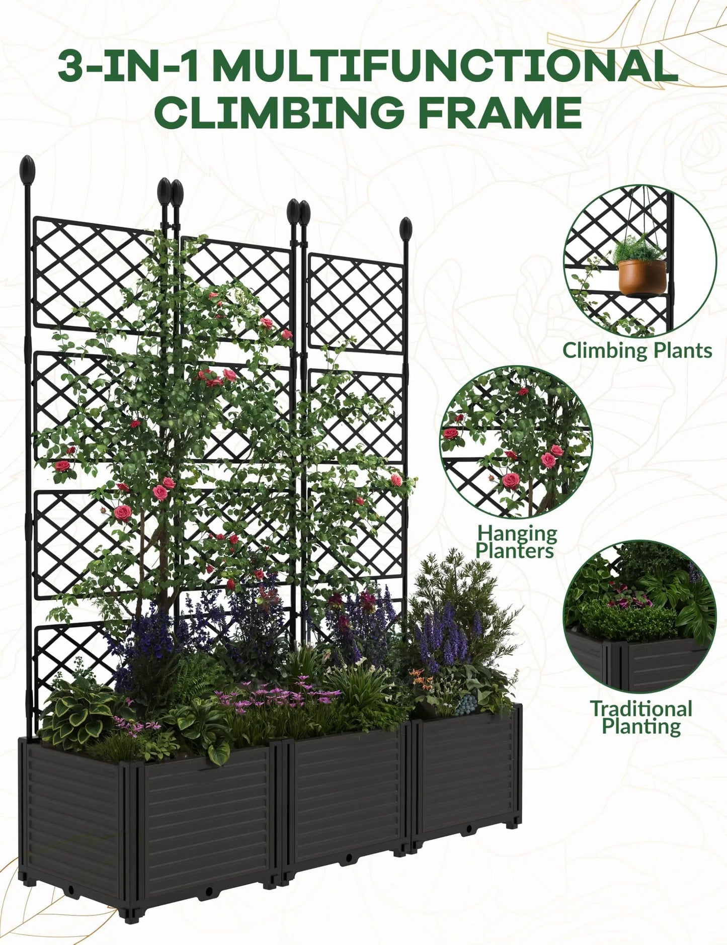 HiMISS Planter Box With Trellis Raised Garden Bed For Climbing Plants Outdoor