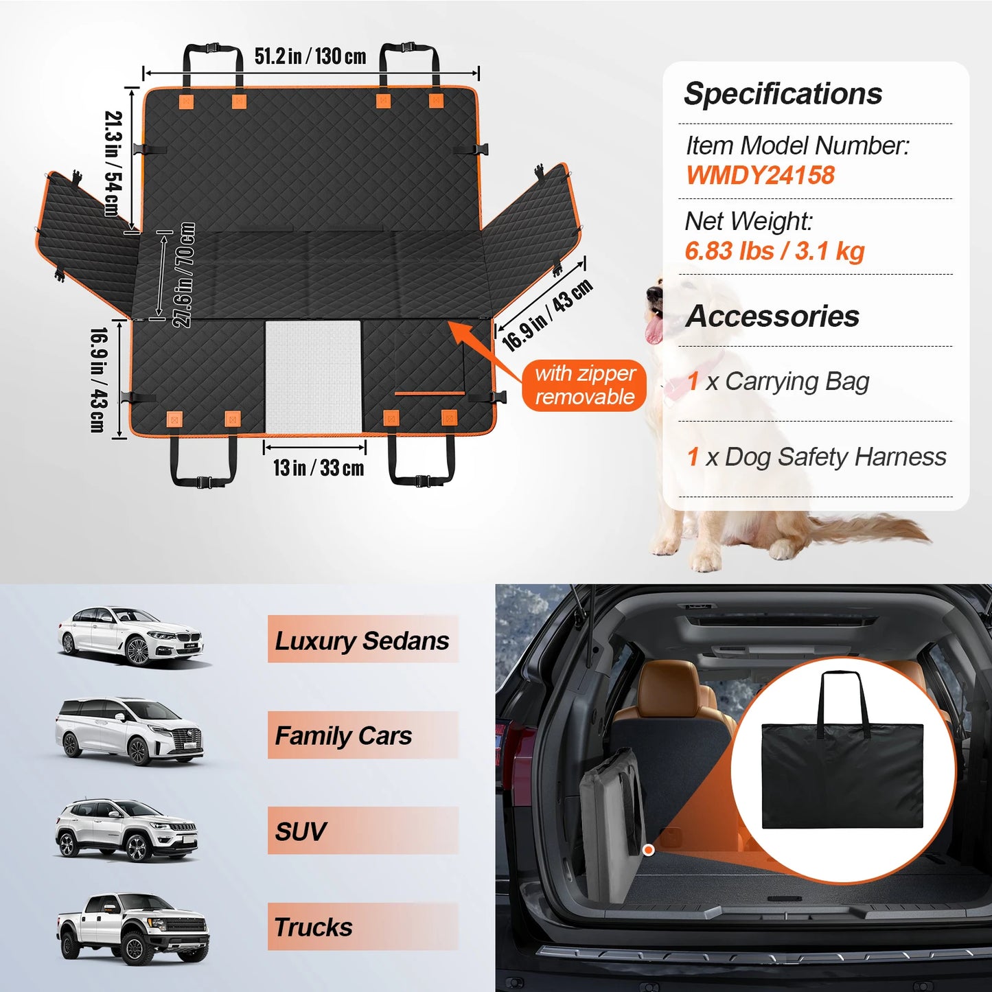 SucceBuy Back Seat Extender Dog Car Cover Hammock With Storage