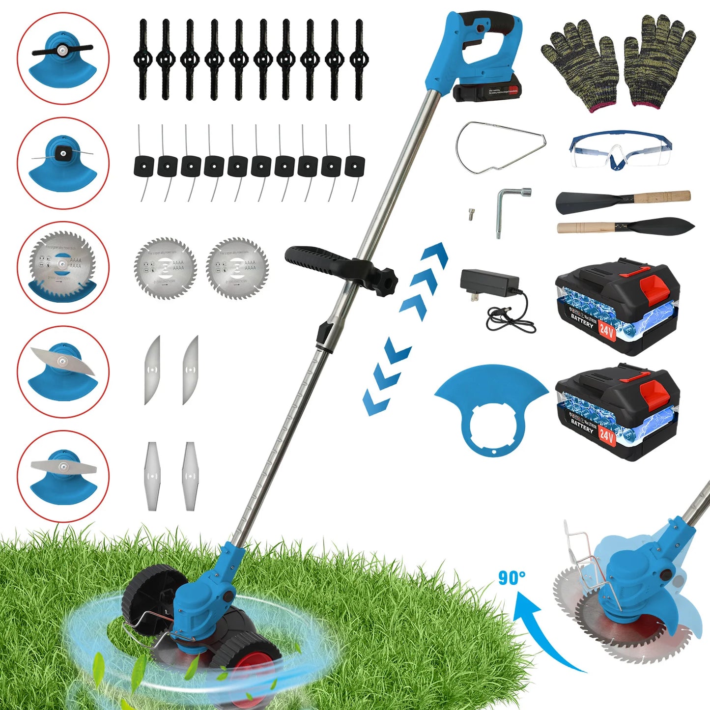 21V Cordless Grass Trimmer 3 In 1 Edger Mower With Batteries