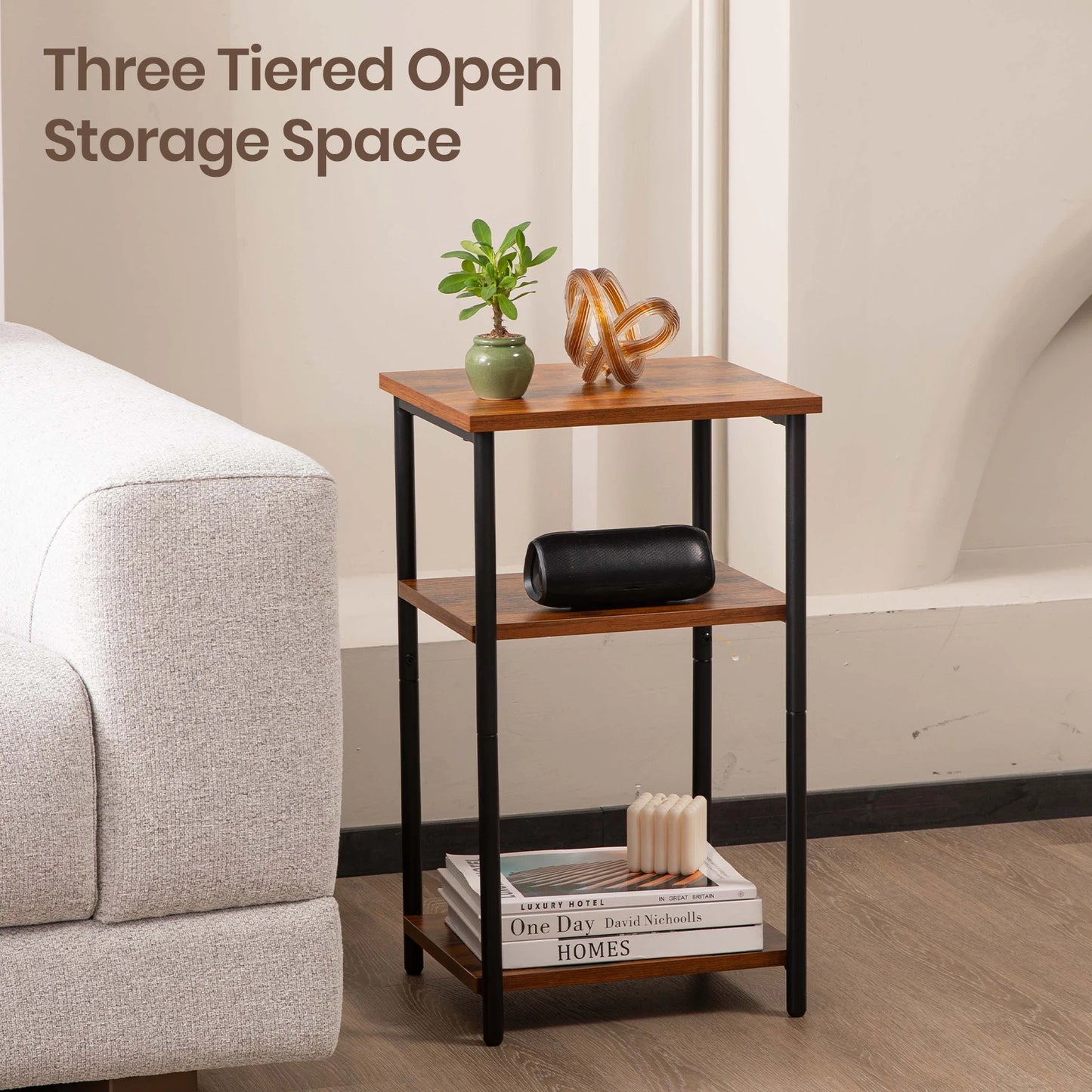 JHK 2 to 3 Tier End Table Featuring Adjustable Feet