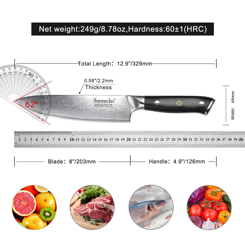 Damascus Chef Knife VG10 Damascus Steel Kitchen Knife Ultra Sharp