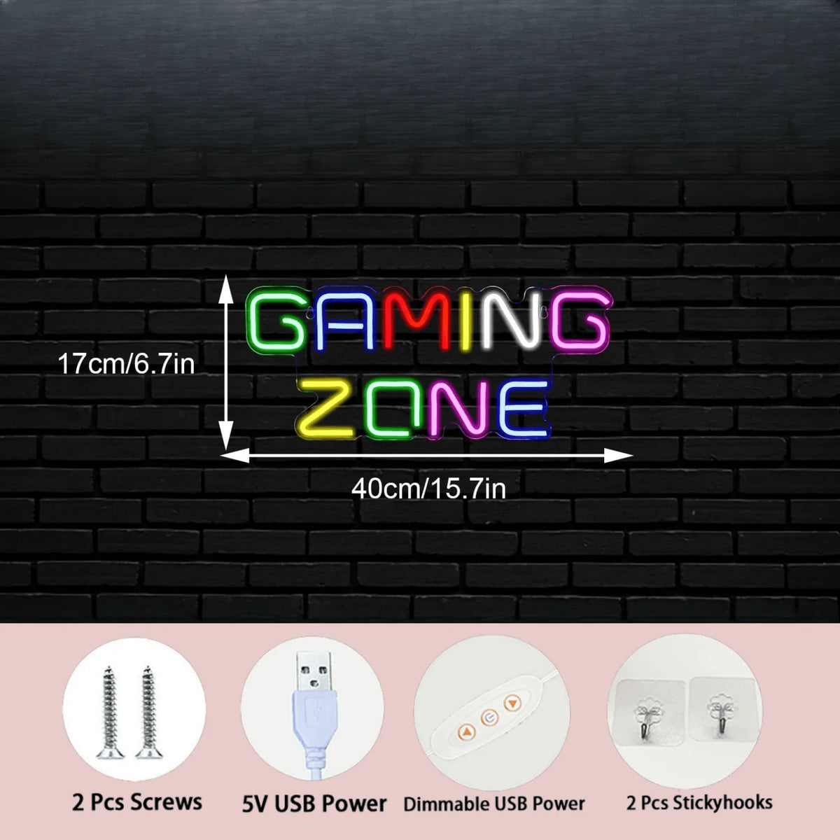 Gaming Zone LED Neon Sign USB Powered Indoor Wall Decor