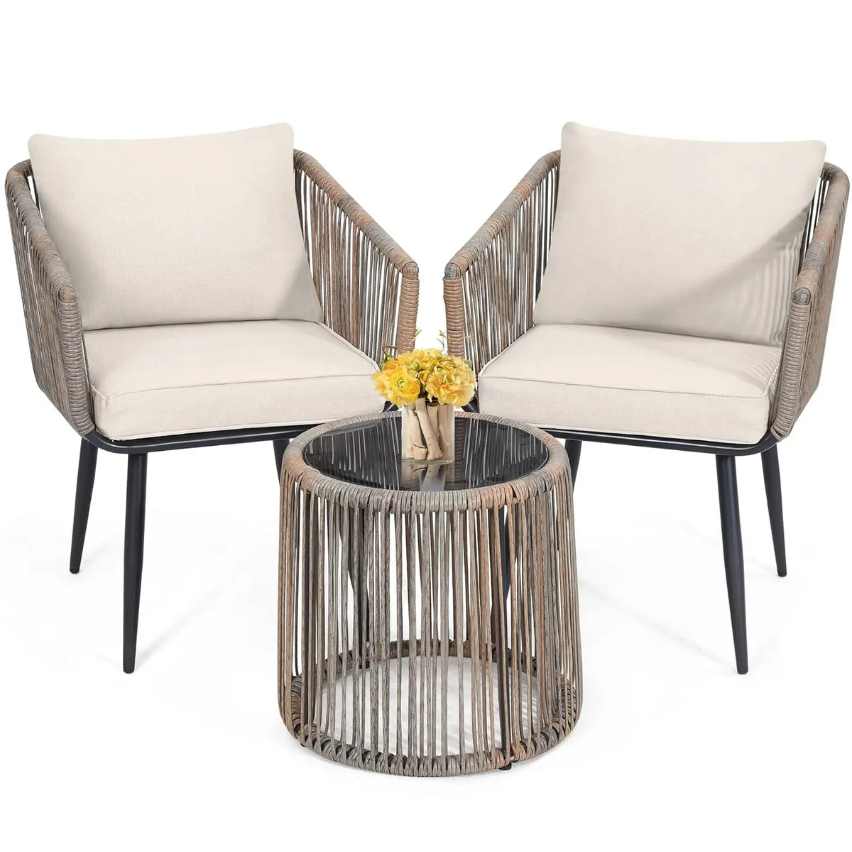 Wicker Patio Bistro Outdoor Furniture Conversation Set For Garden