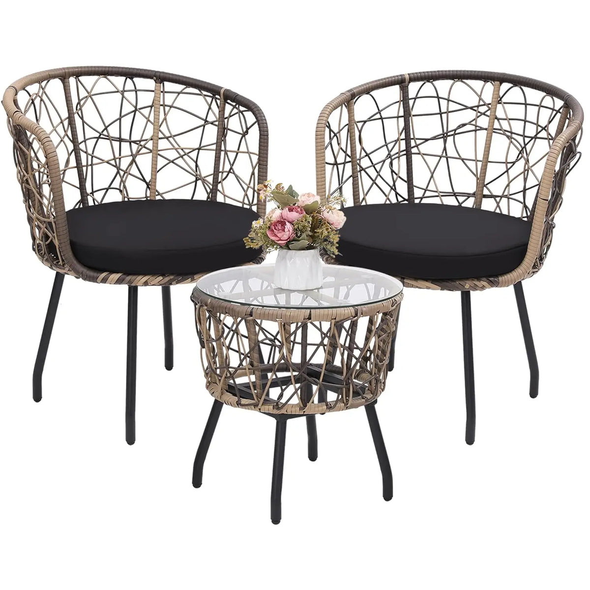 Wicker Patio Bistro Outdoor Furniture Conversation Set For Garden