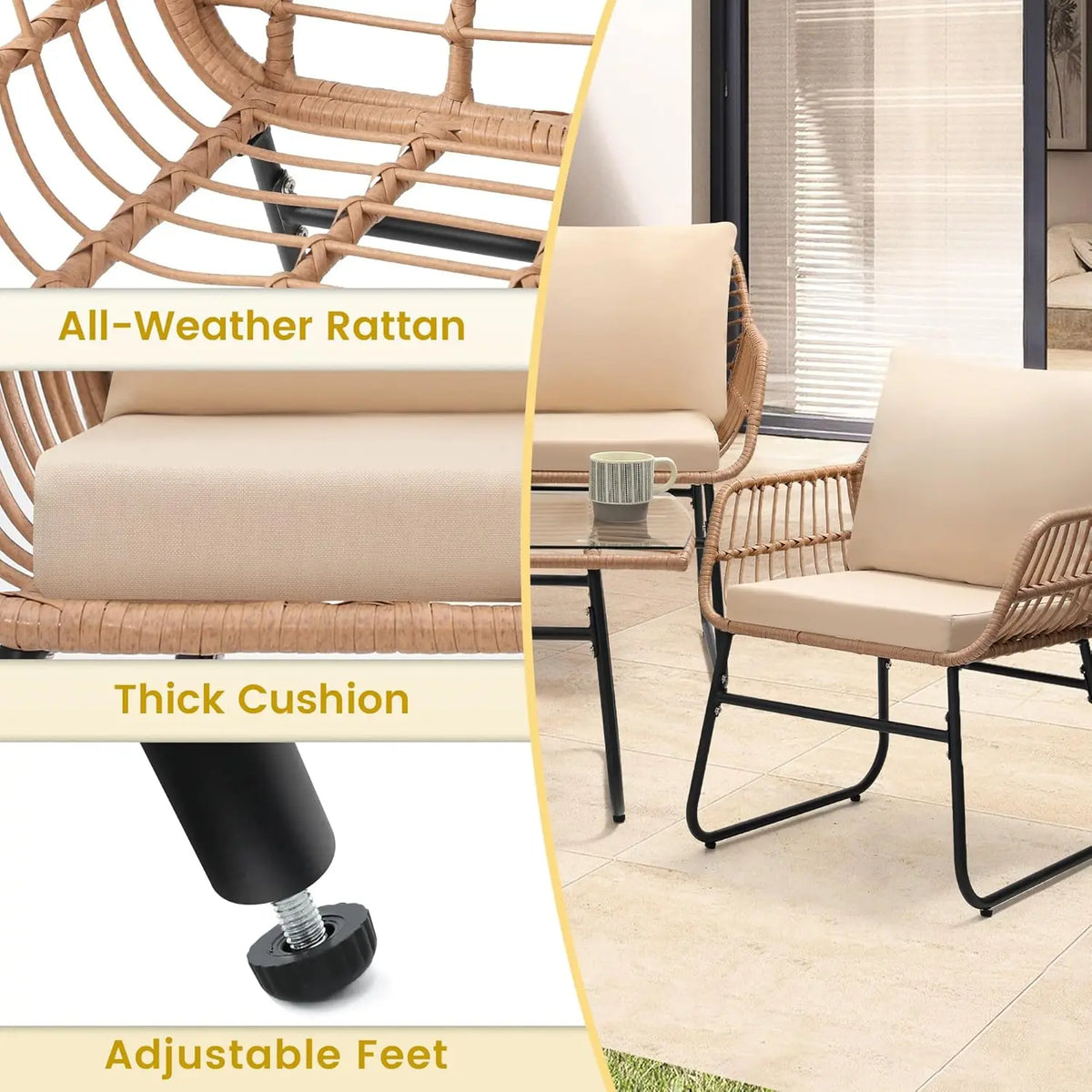 Wicker Patio Bistro Outdoor Furniture Conversation Set For Garden