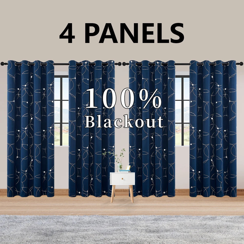 Blackout Curtains Thermal Insulated Room Darkening Foil Circle Dots Bedroom