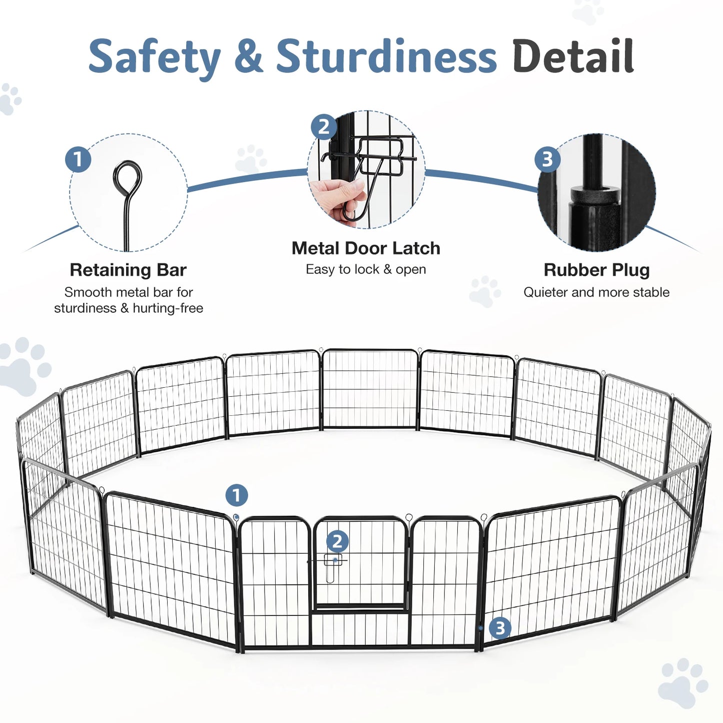 JHK 16 Panels Dog Playpen Metal Fence Foldable Outdoor Yard Gate