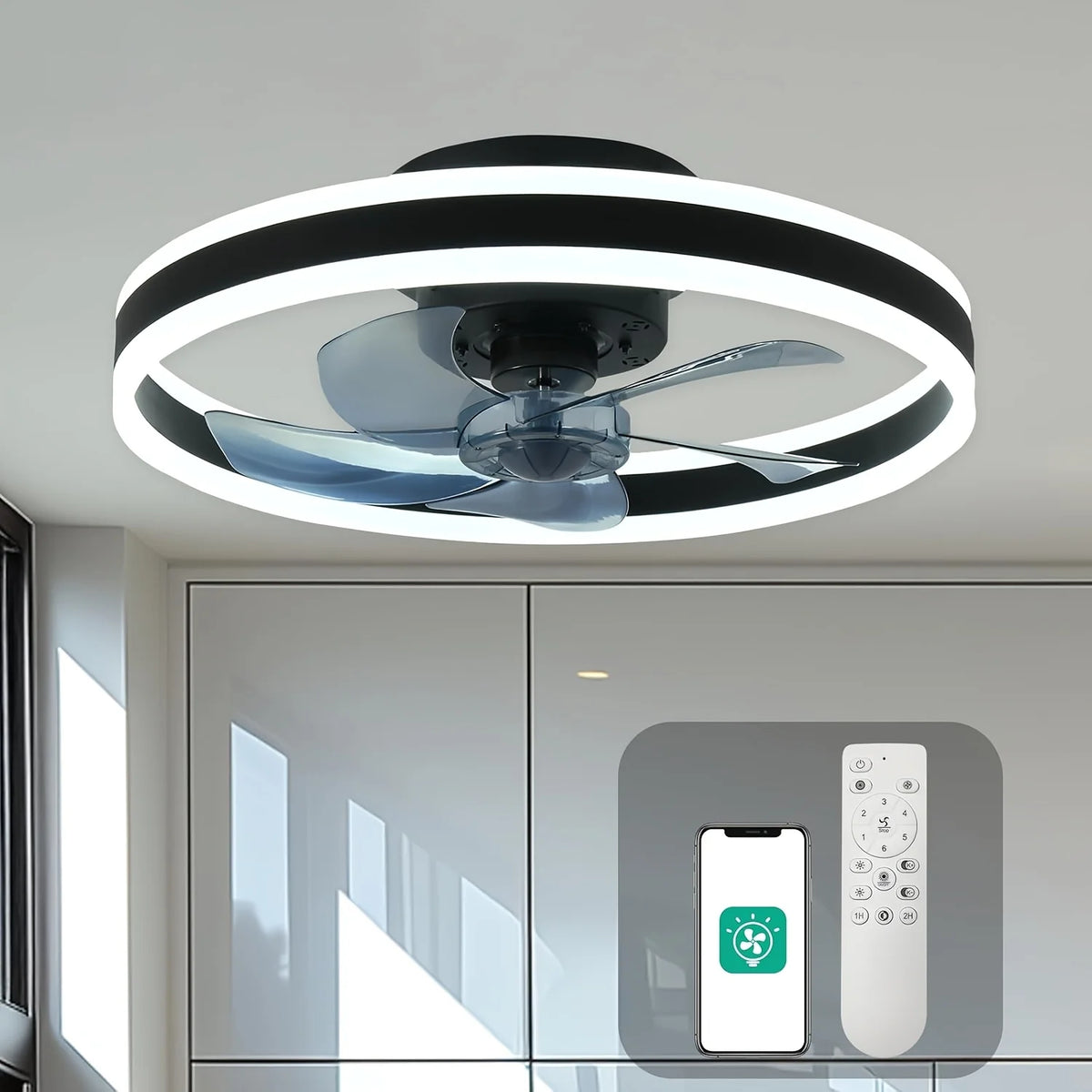 Orison Modern Flush Mount LED Dimmable Ceiling Fan With Remote