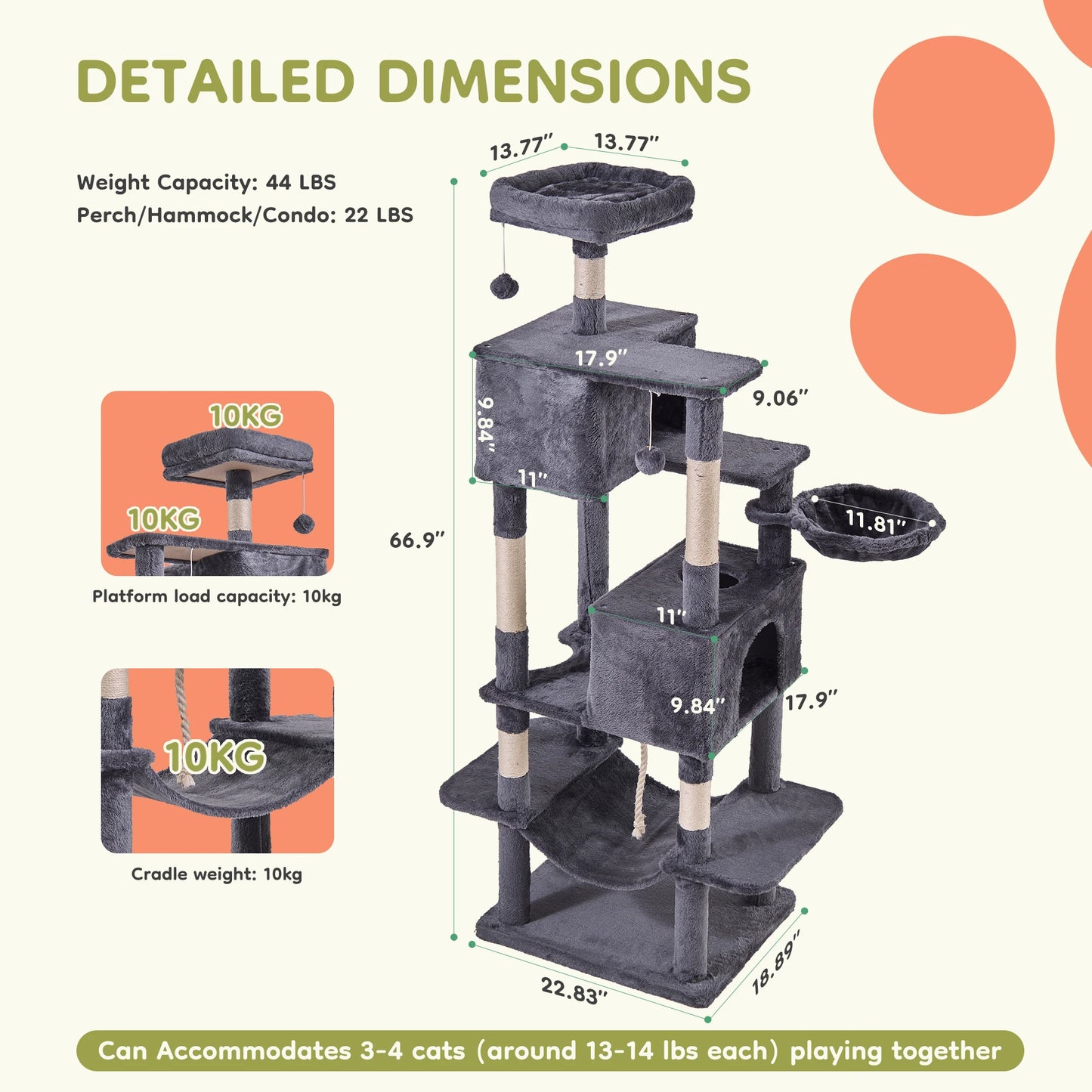 JHK Multi Level Cat Tree With Condo And Scratching Posts