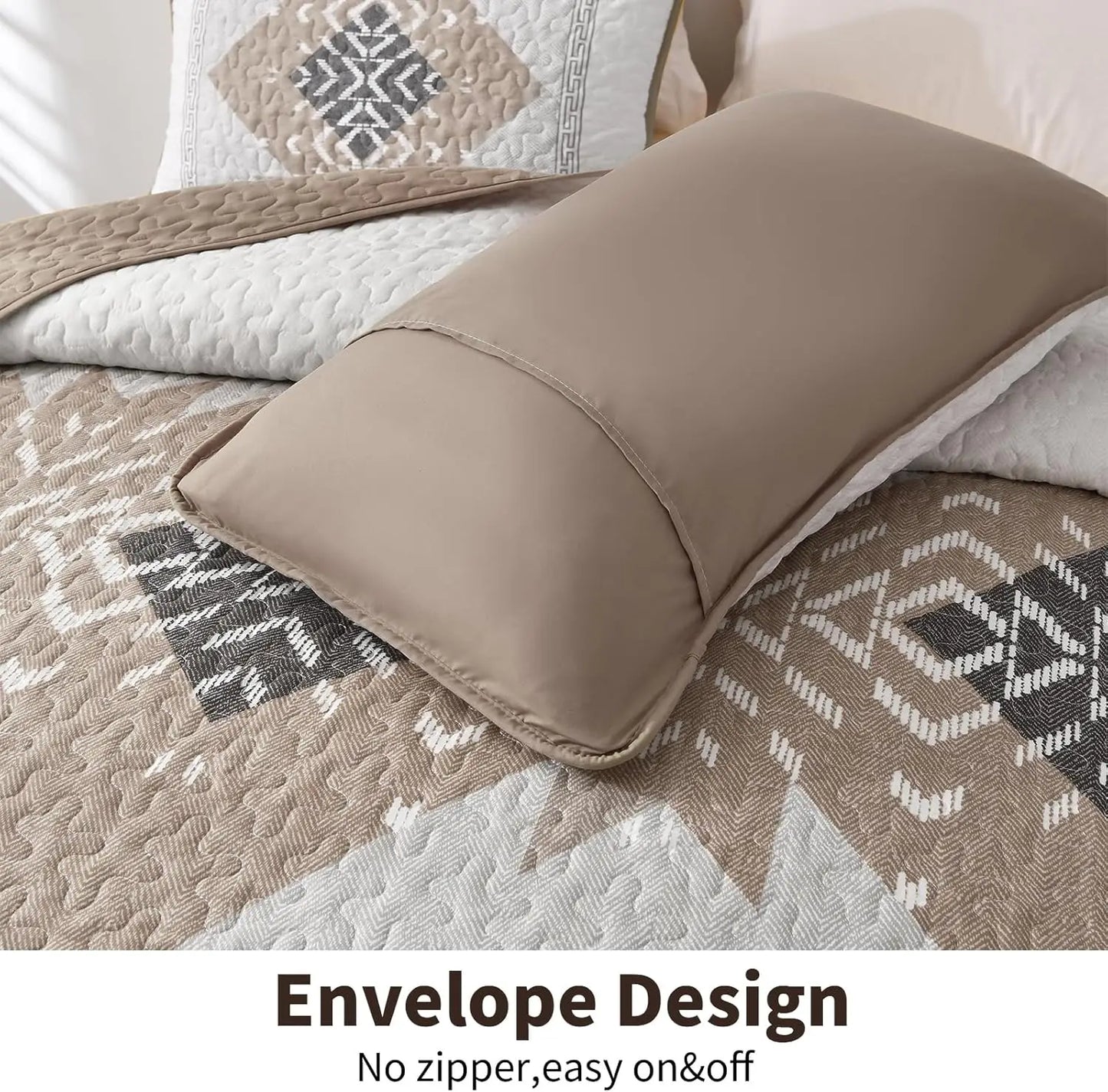 Boho Aztec Quilt Set 3 Piece Bedspread With Geometric Microfiber
