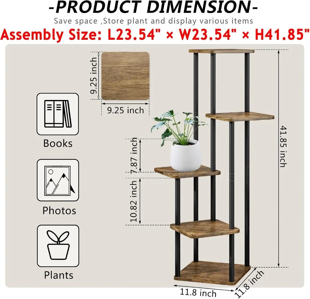 5 Tier Tall Plant Stand Indoor Metal Flower Shelf For Multiple Plants