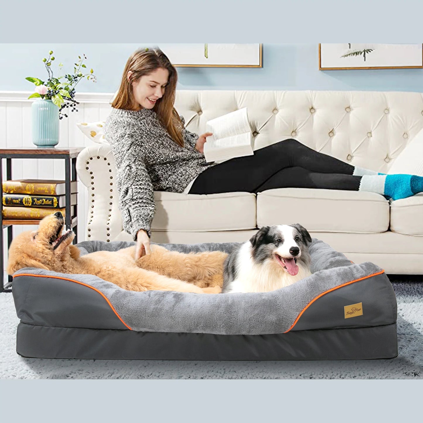 BINGOPAW Large Dog Bed With Removable Washable Waterproof Fleece Cover