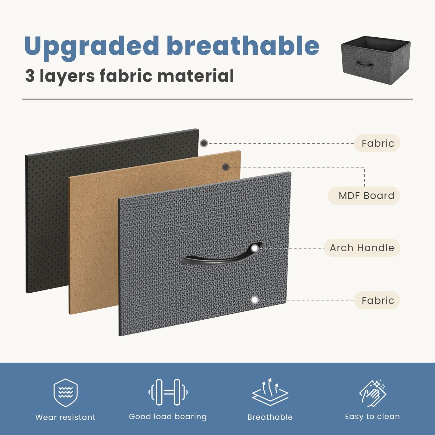 JHK Dresser For Bedroom With Four Fabric Drawers Steel Frame