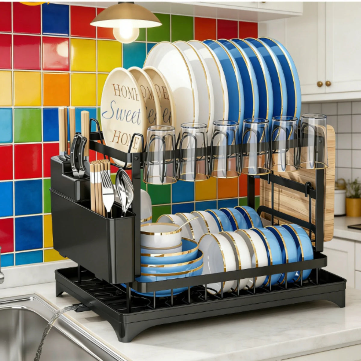 HiMISS Kitchen Countertop Dish Drying Rack With Drainage Tray