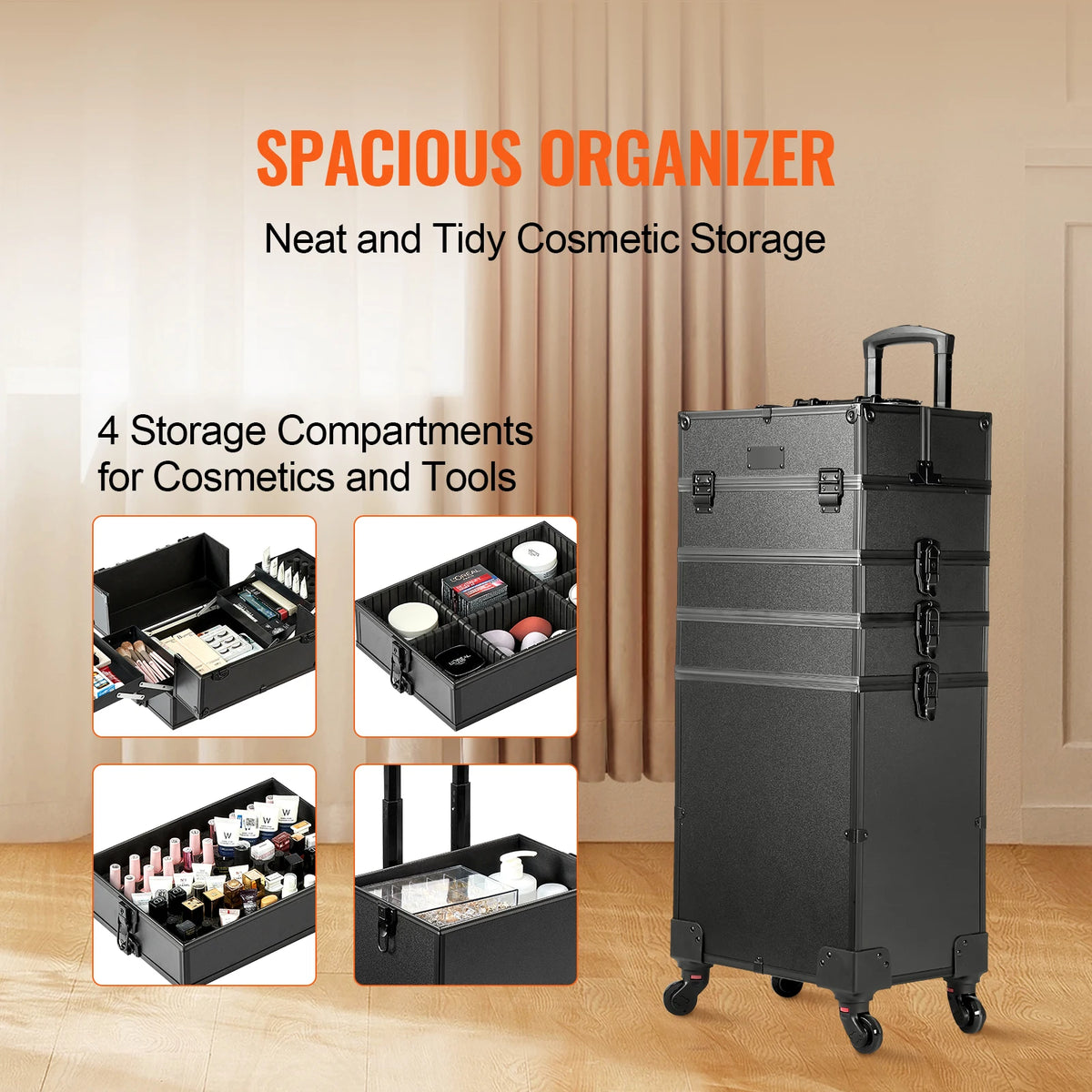 SucceBuy Large Aluminum Rolling Makeup Train Case With Workbench