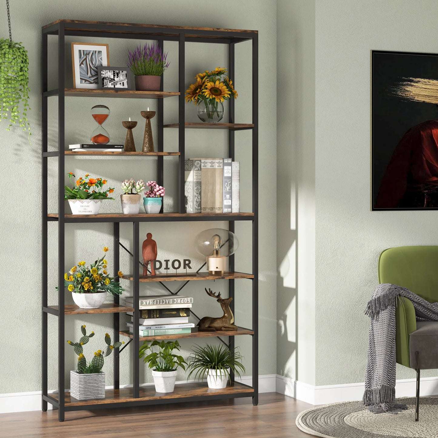 Tribesigns 9-Tier Industrial Bookcase With Open Shelves