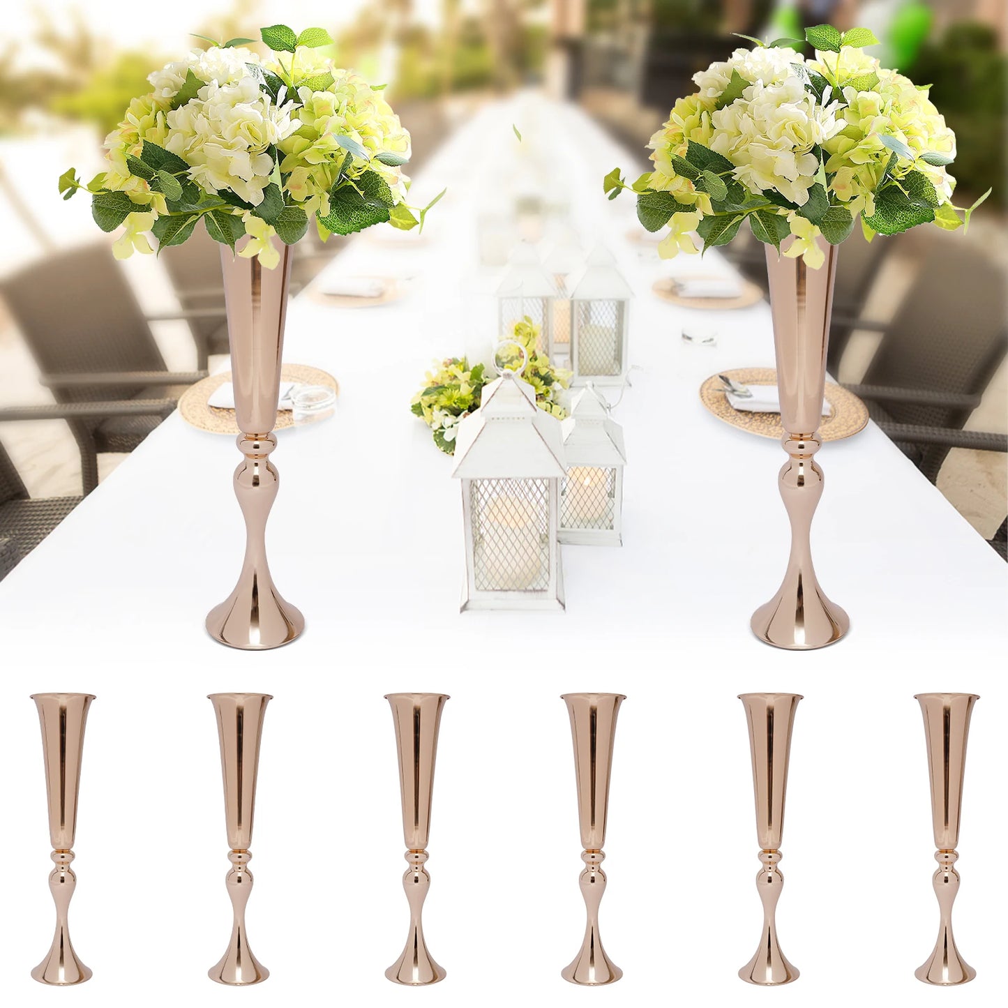 Six-Piece Trumpet Vases for Wedding Centerpieces and Table Decor