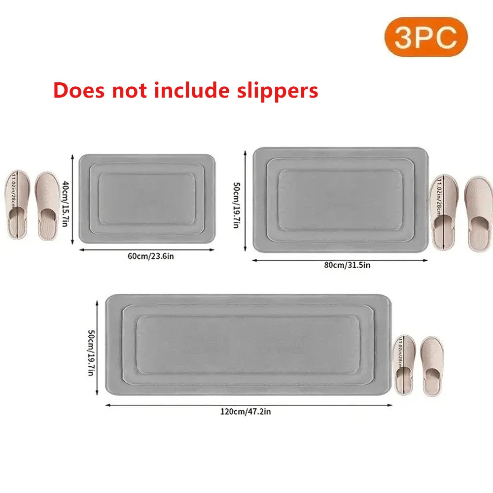 3Piece Absorbent NonSlip Memory Foam Bath Mat Set Quick Dry