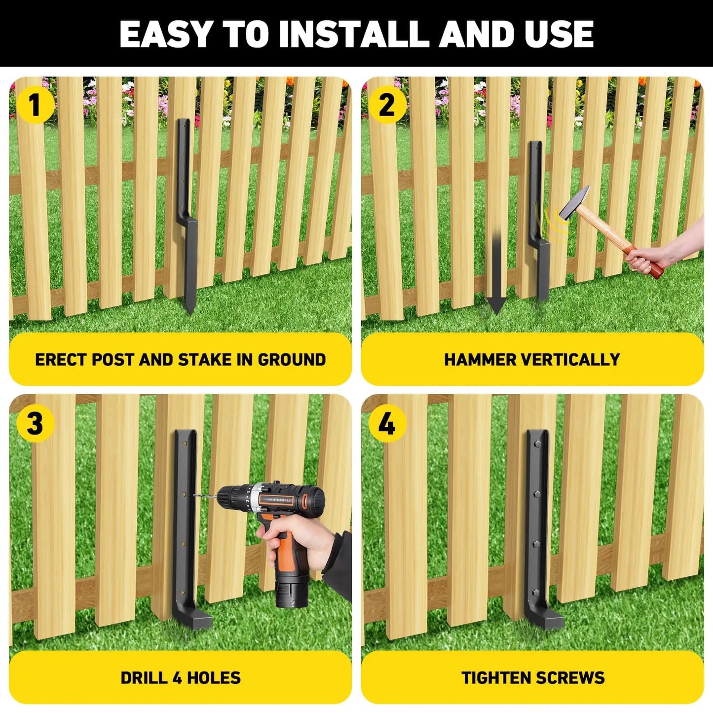 JETTING Heavy Duty Fence Post Repair Kit for Wooden Supports