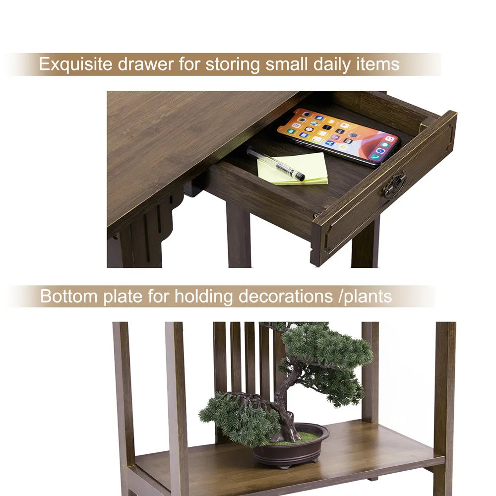 LUVODI Classic Wood Console Table With Drawer And Bottom Shelf