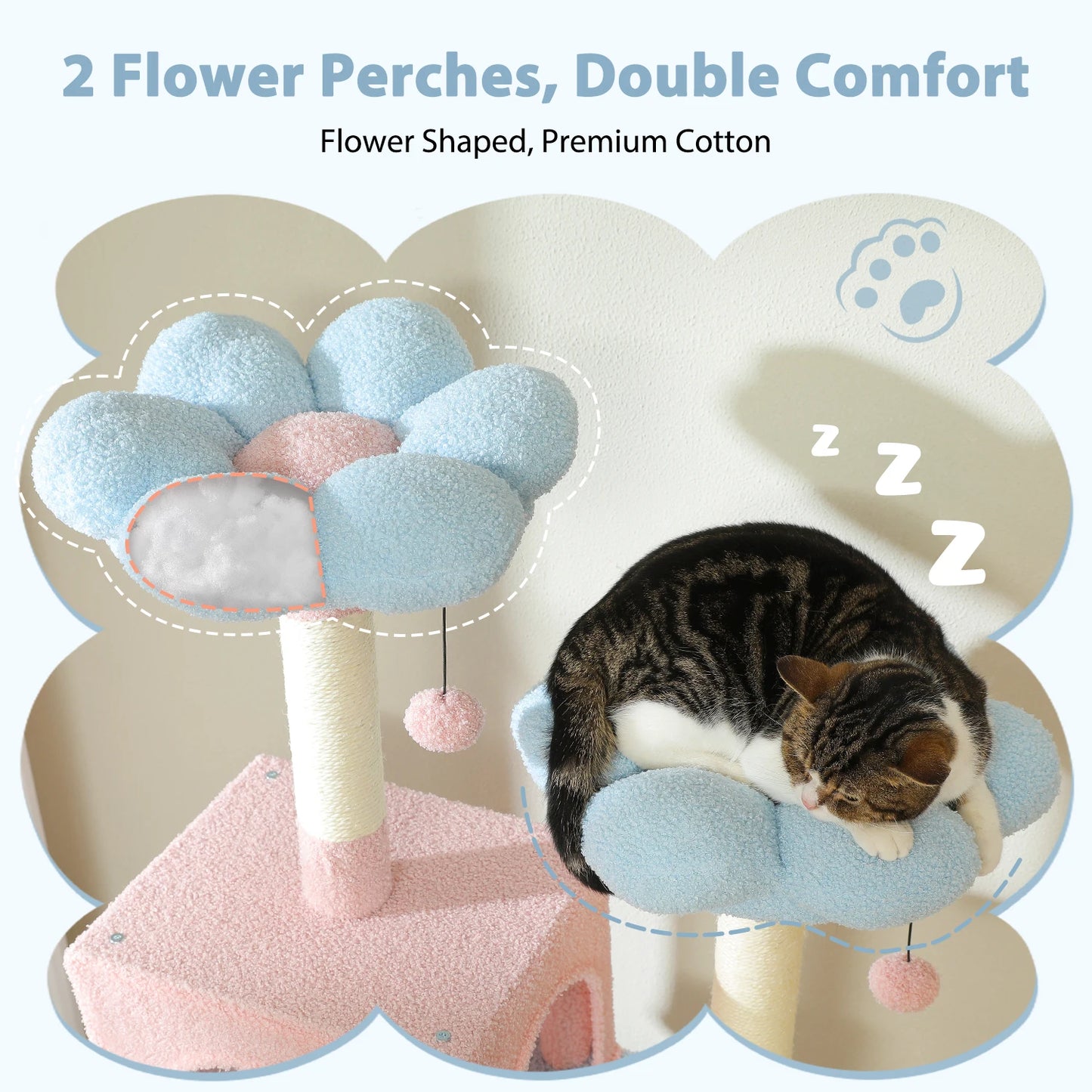 PETEPELA Cat Tree Tower For Indoor Cats With Sisal Scratching Posts Hammocks