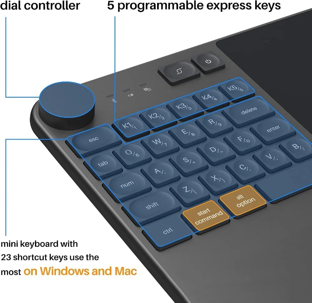 Wireless Drawing Tablet With Keyboard Dial And 5 Custom Keys