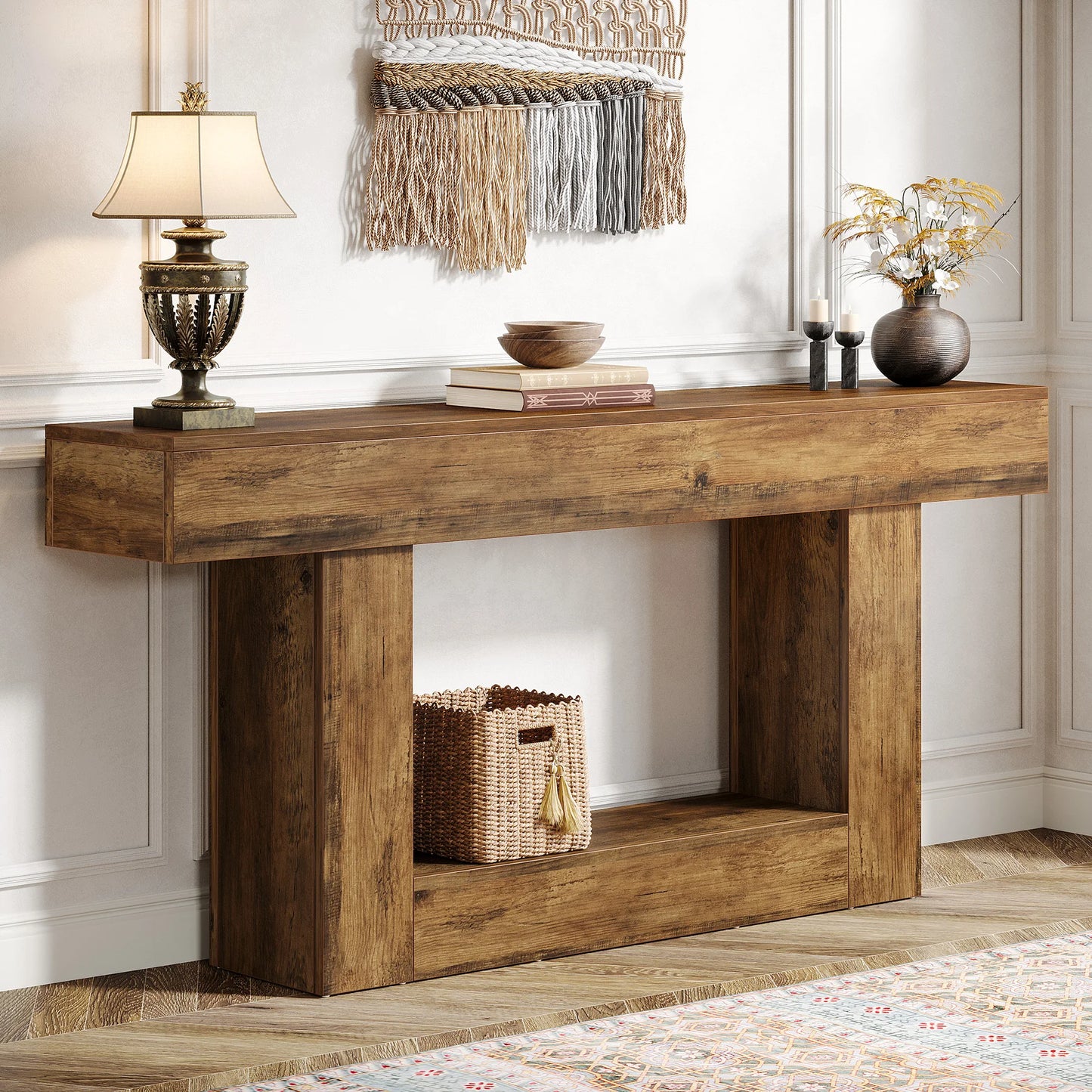 Tribesigns Farmhouse Console Table 2-Tier Entryway With U Shaped Base