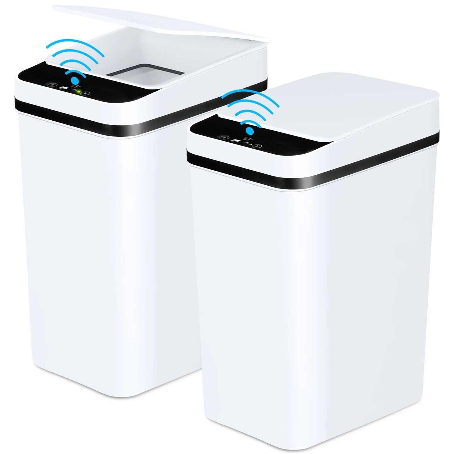 Two Pack Touchless Bathroom Trash Cans With Motion Sensor Lid