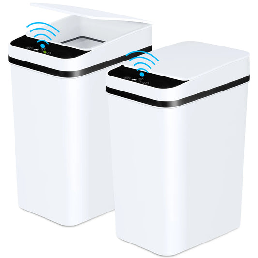 Two Pack Touchless Bathroom Trash Cans With Motion Sensor Lid