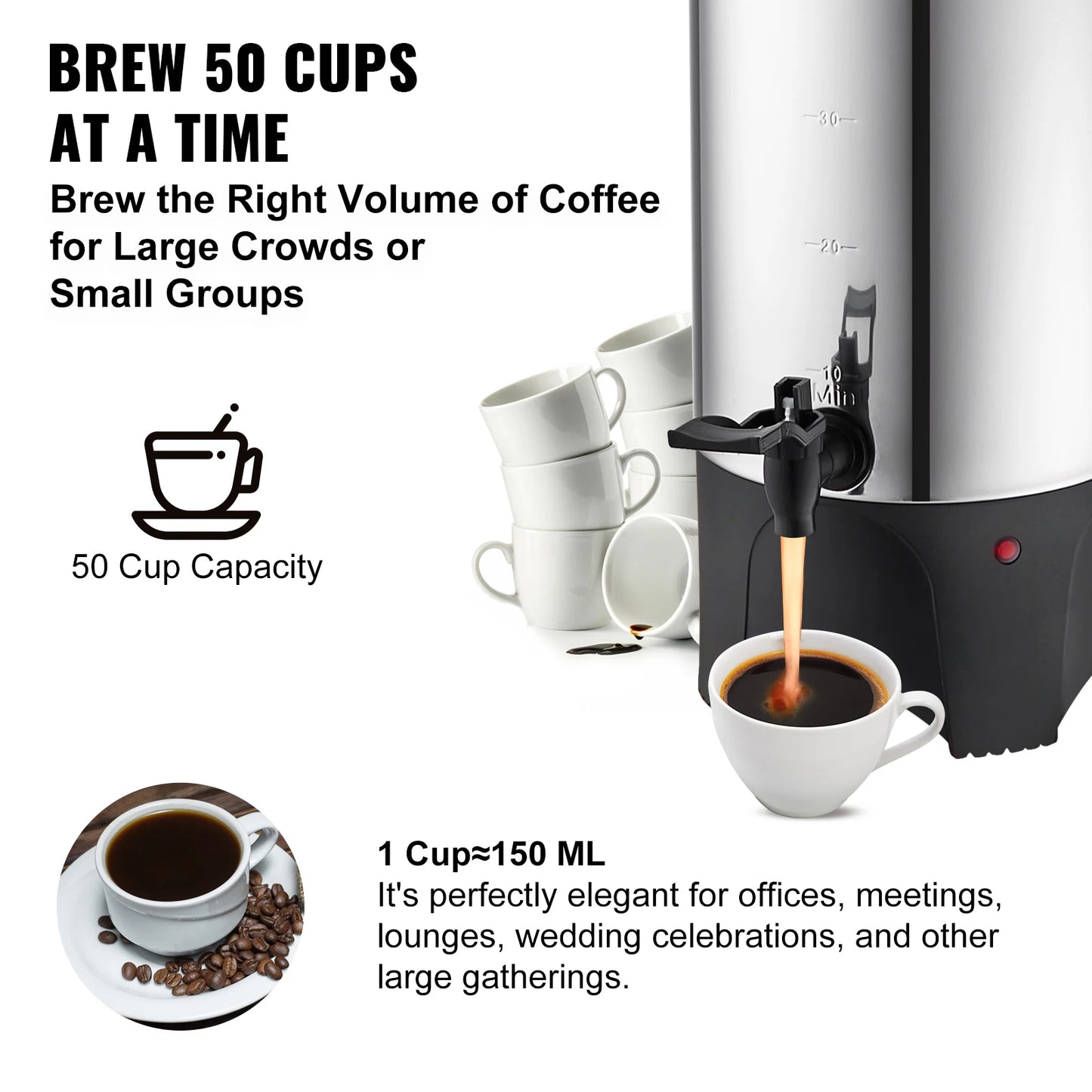 SucceBuy Commercial Coffee Urn Stainless Steel 1000 Watt Electric Brewer