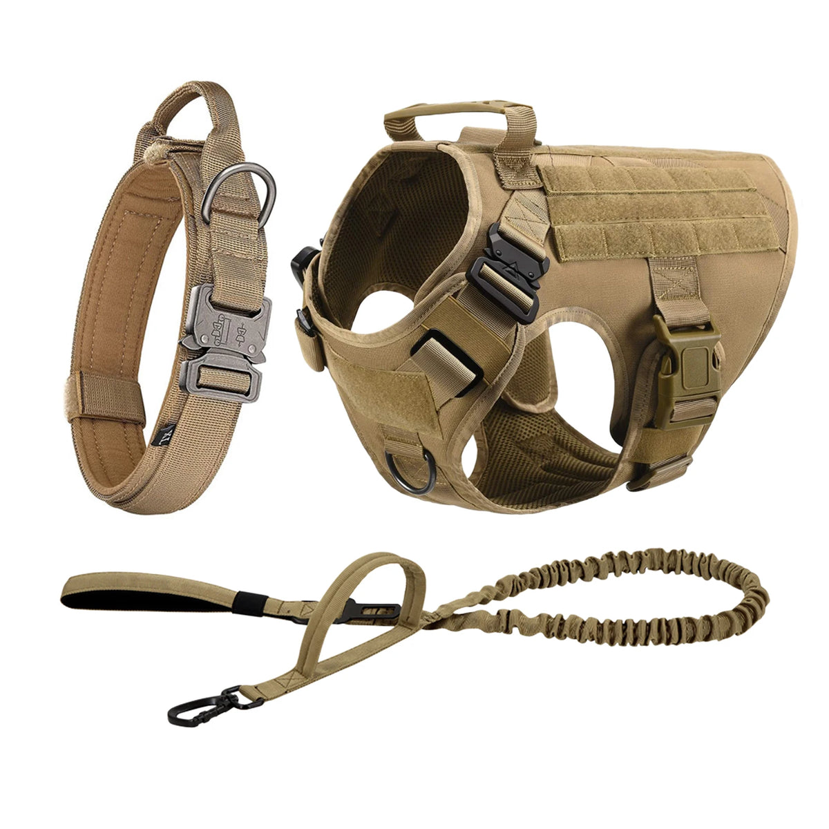 Tactical Nylon Dog Harness Collar With Molle Pouches For Large Pets