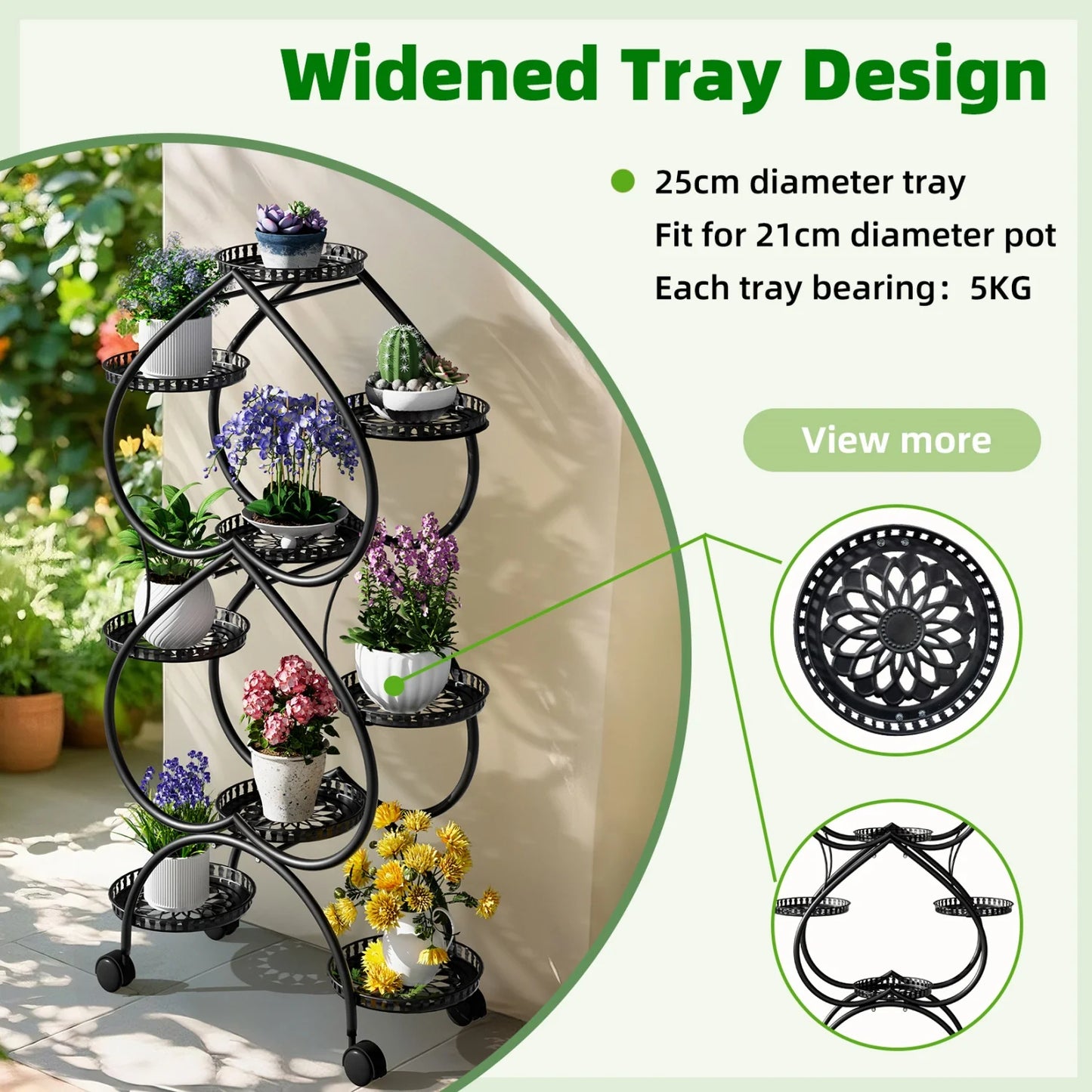 9 Tier Metal Plant Stand With Wheels For Balcony Garden