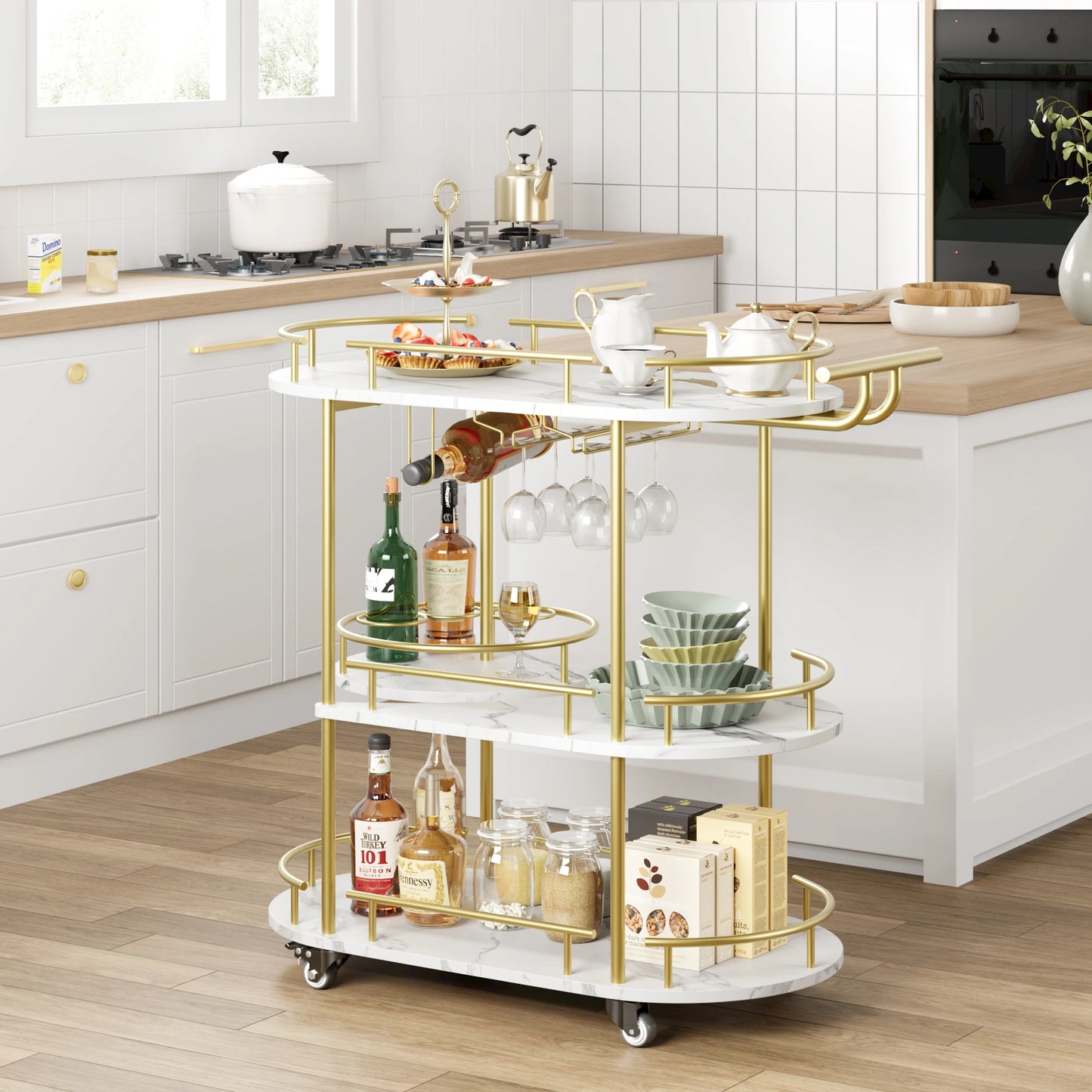 TWISTER.CK Four Tier Bar Cart With Storage And Wine Rack