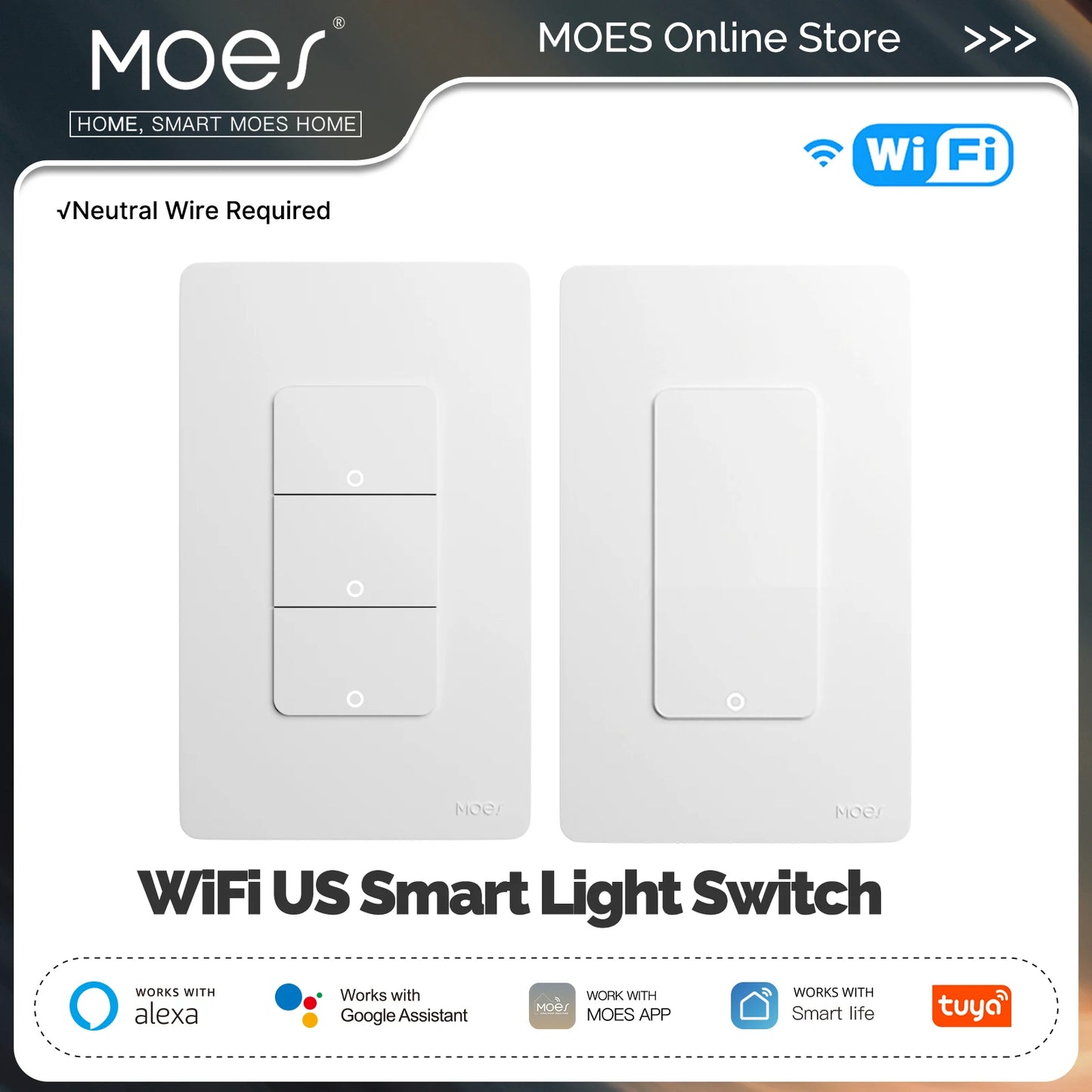 MOES Tuya Wi Fi Smart Light Switch US Alexa Google Home Compatible