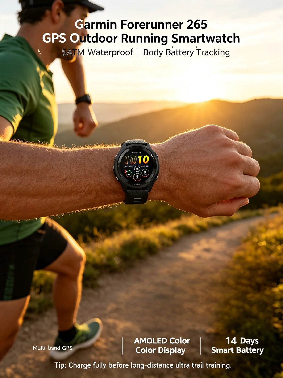 Garmin Forerunner 265 Multiband GPS Smartwatch Outdoor Sports Training