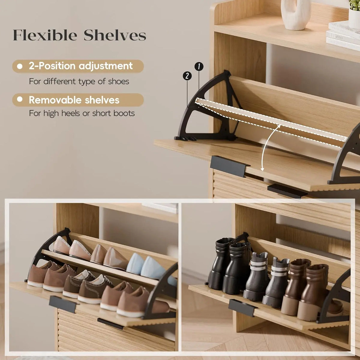 Entryway Fluted Shoe Storage Cabinet With Flip Drawers