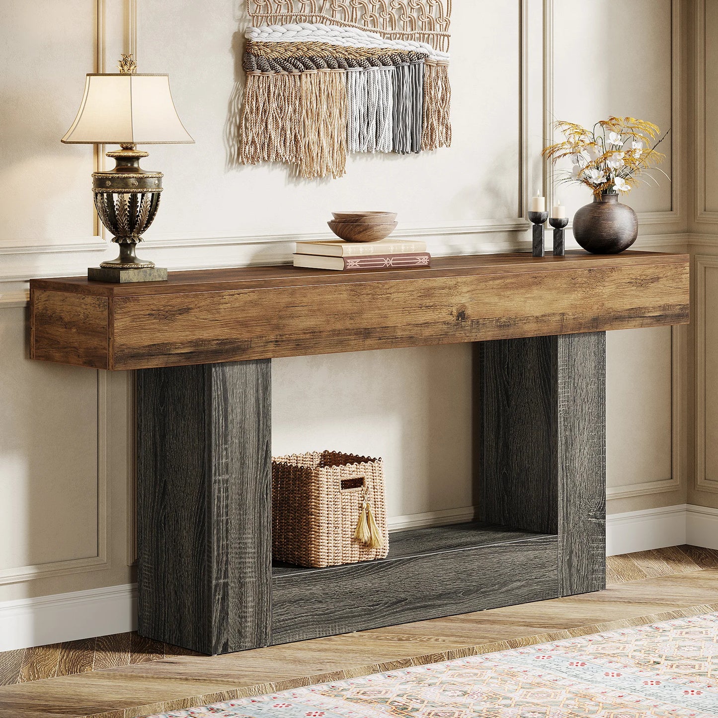 Tribesigns Farmhouse Console Table 2-Tier Entryway With U Shaped Base