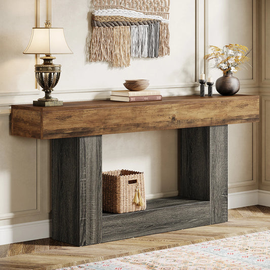 Tribesigns Farmhouse Console Table 2-Tier Entryway With U Shaped Base