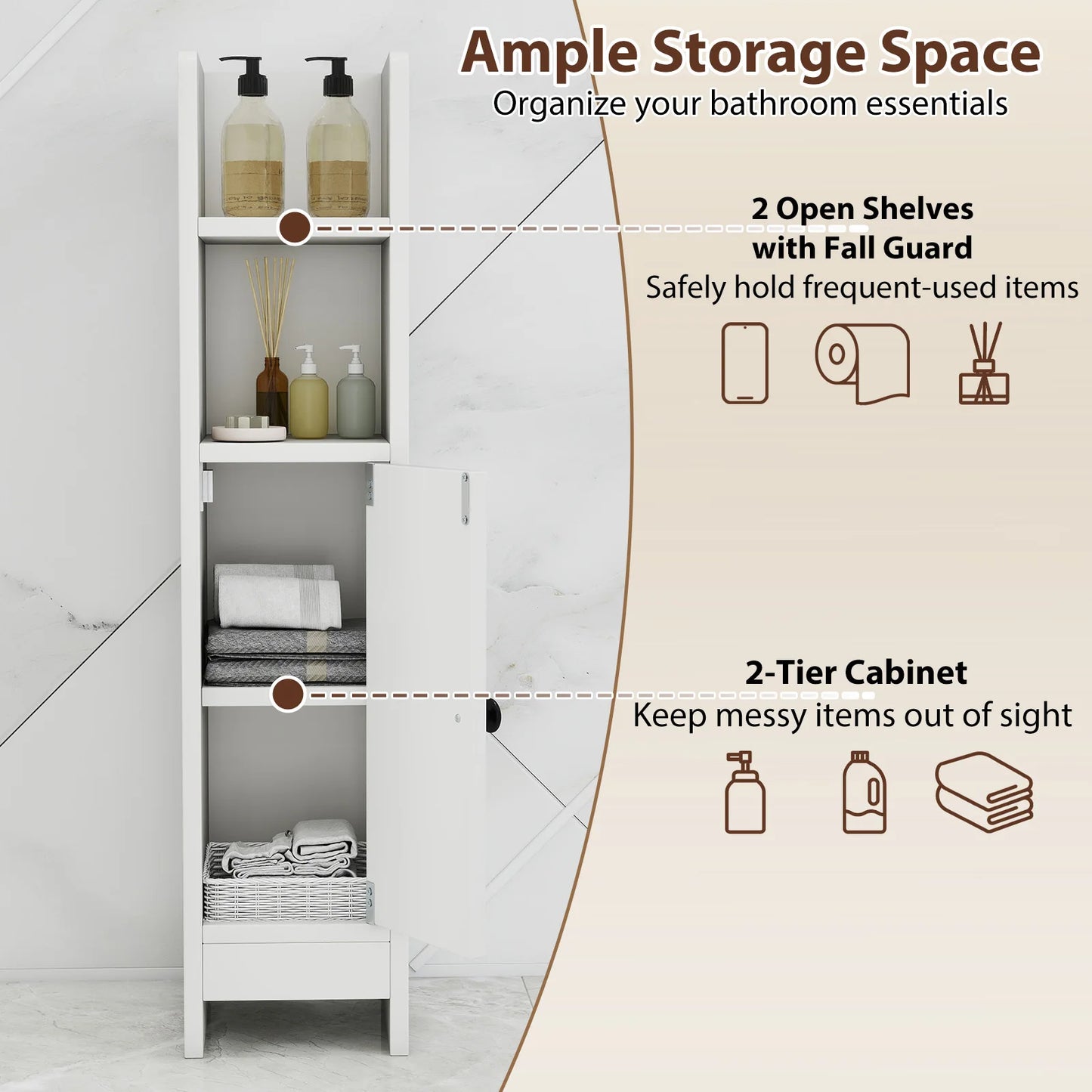 HOMASIS Bathroom Storage Cabinet With One Door And Two Shelves