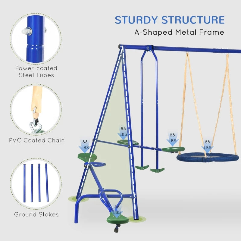 Metal Swing Set For Kids Outdoor Heavy Duty Frame With Double Swings