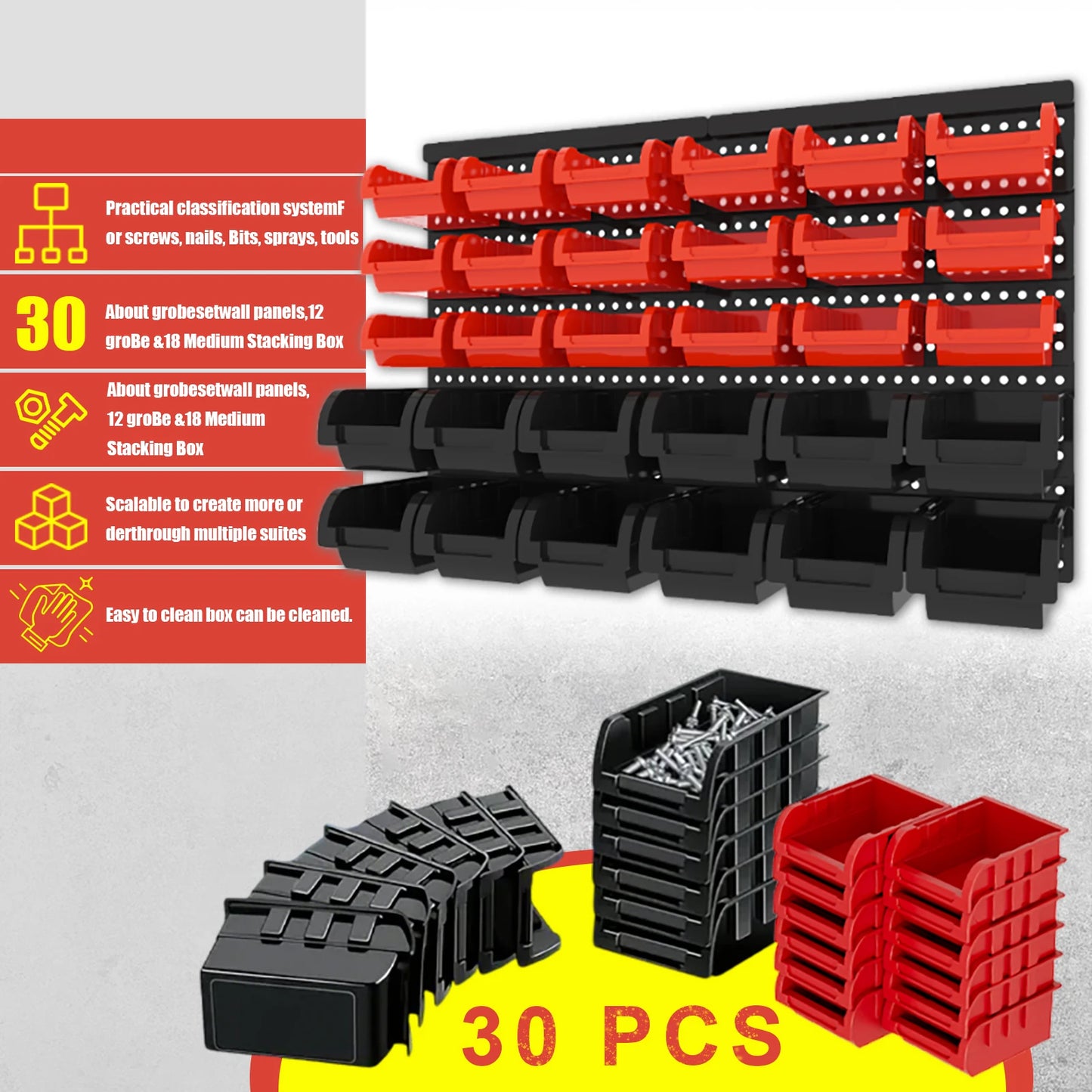 Wall Mounted Plastic Storage Bins Set Garage Organizer