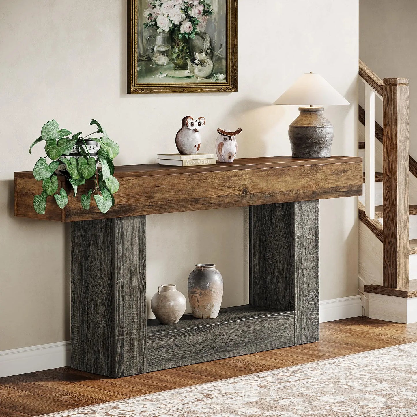 Tribesigns Farmhouse Console Table 2-Tier Entryway With U Shaped Base