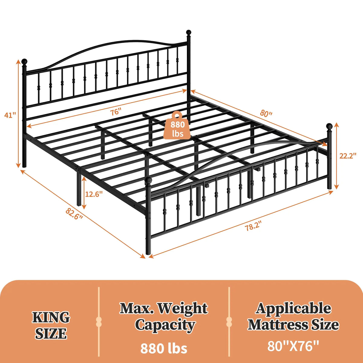 HiMISS Victorian Metal Bed Frame With Headboard And Footboard